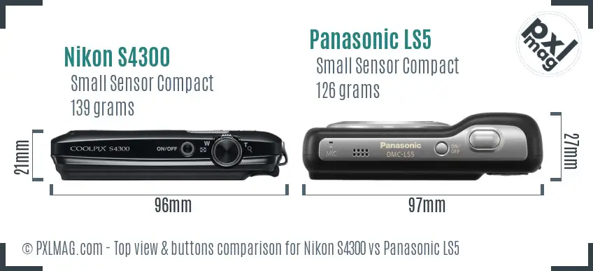 Nikon S4300 vs Panasonic LS5 top view buttons comparison