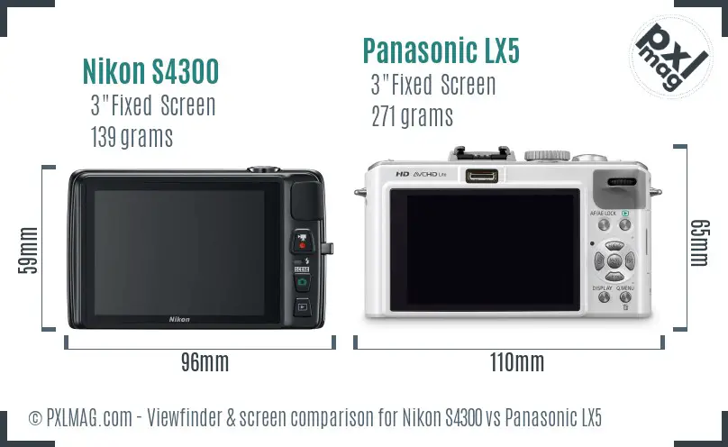 Nikon S4300 vs Panasonic LX5 Screen and Viewfinder comparison