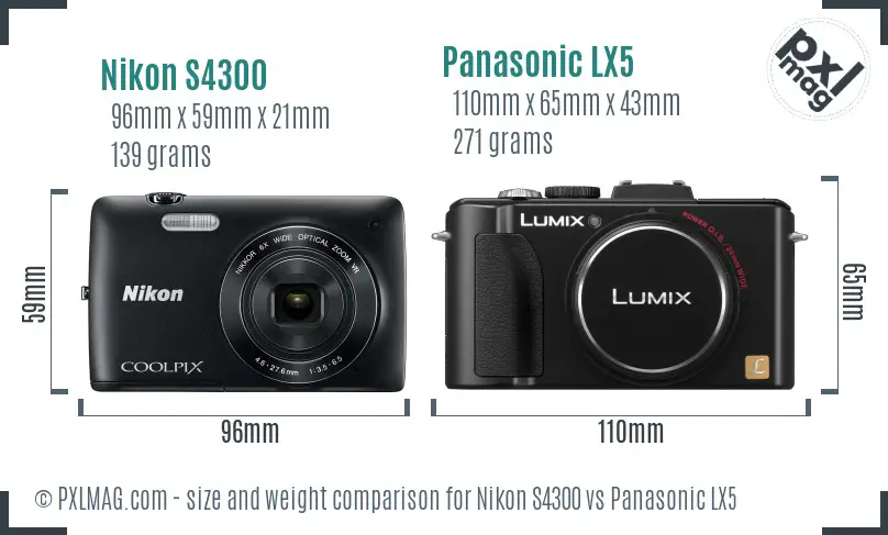 Nikon S4300 vs Panasonic LX5 size comparison