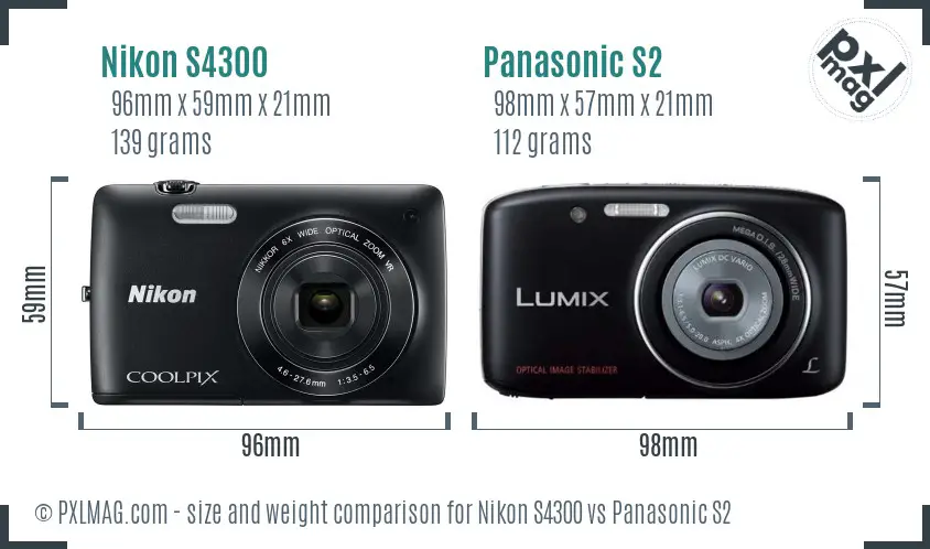 Nikon S4300 vs Panasonic S2 size comparison
