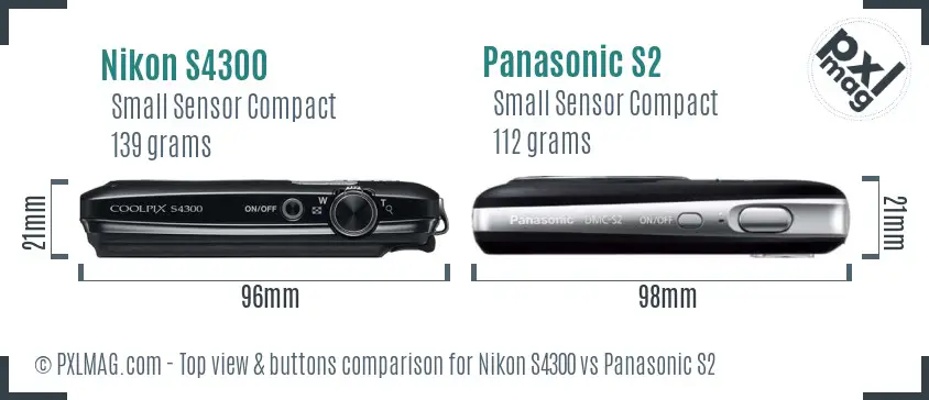 Nikon S4300 vs Panasonic S2 top view buttons comparison
