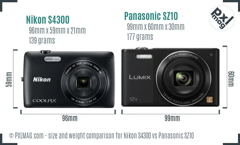 Nikon S4300 vs Panasonic SZ10 size comparison