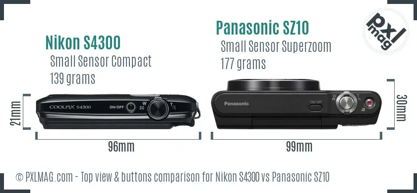 Nikon S4300 vs Panasonic SZ10 top view buttons comparison
