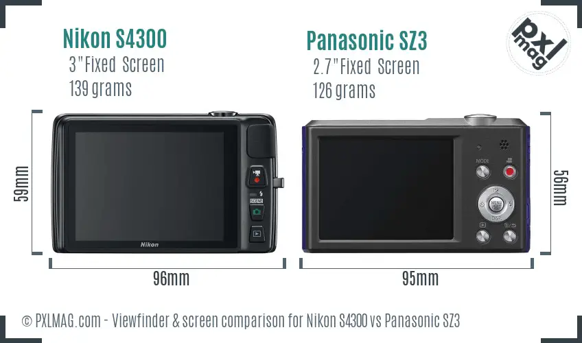 Nikon S4300 vs Panasonic SZ3 Screen and Viewfinder comparison