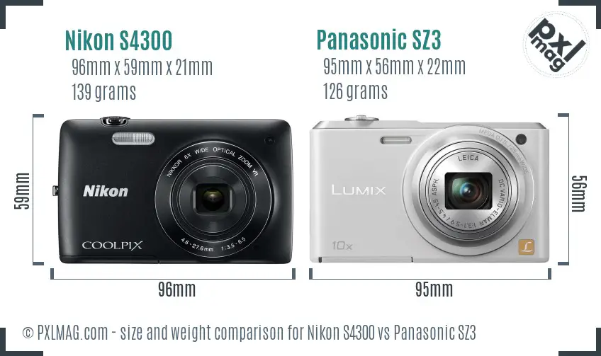 Nikon S4300 vs Panasonic SZ3 size comparison