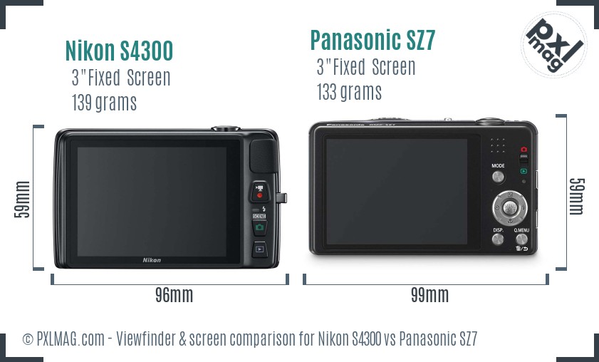 Nikon S4300 vs Panasonic SZ7 Screen and Viewfinder comparison