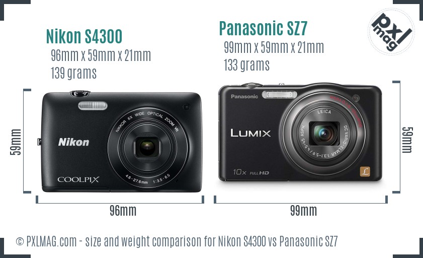 Nikon S4300 vs Panasonic SZ7 size comparison