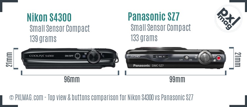 Nikon S4300 vs Panasonic SZ7 top view buttons comparison