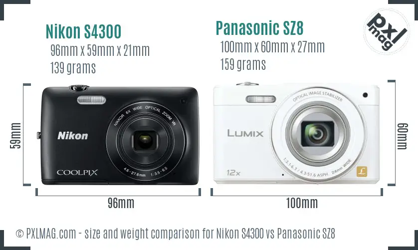 Nikon S4300 vs Panasonic SZ8 size comparison Nikon S4300 vs Panasonic SZ8 size comparison