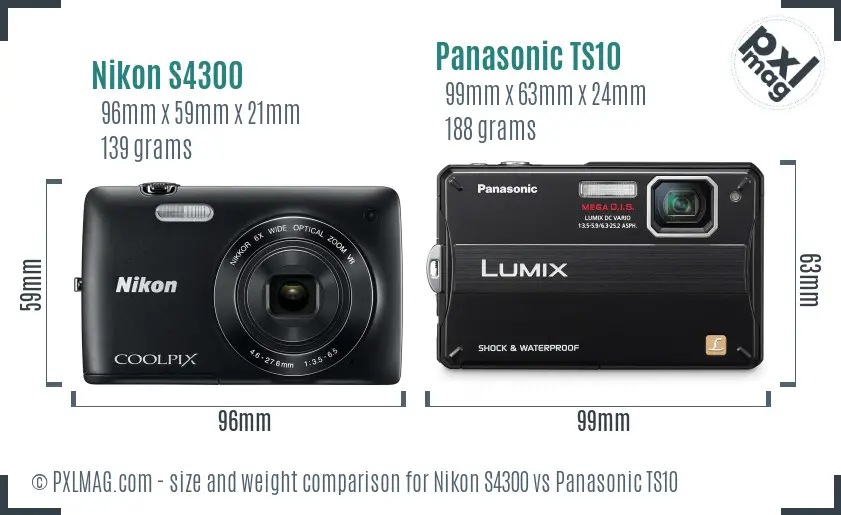 Nikon S4300 vs Panasonic TS10 size comparison