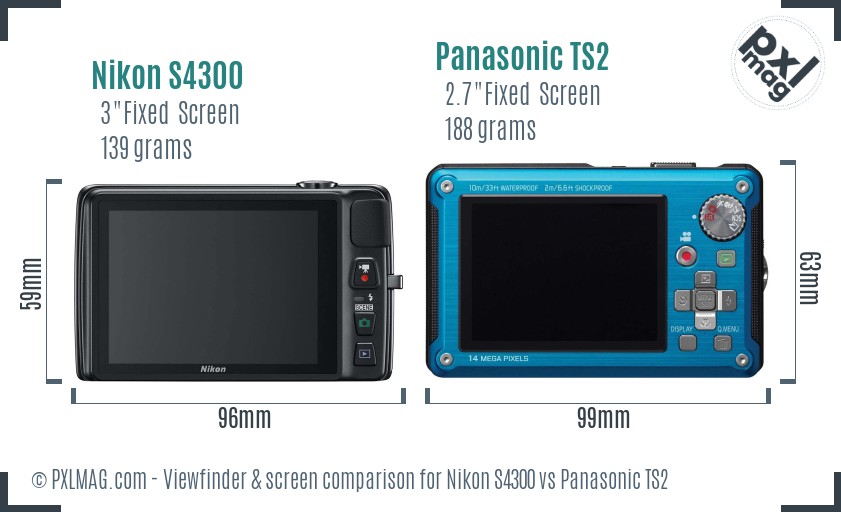 Nikon S4300 vs Panasonic TS2 Screen and Viewfinder comparison