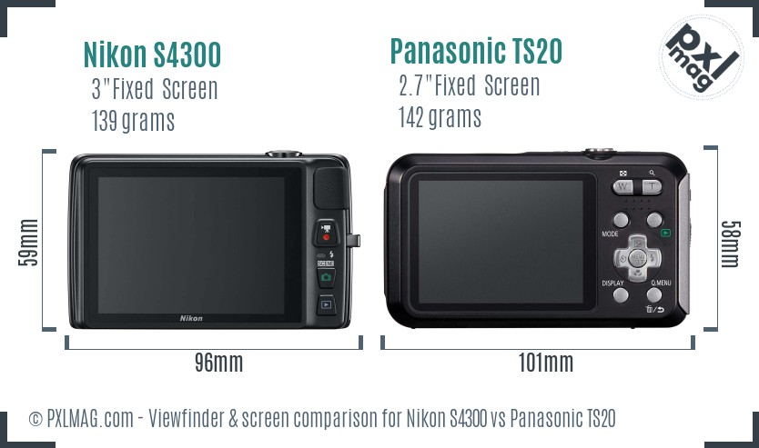 Nikon S4300 vs Panasonic TS20 Screen and Viewfinder comparison