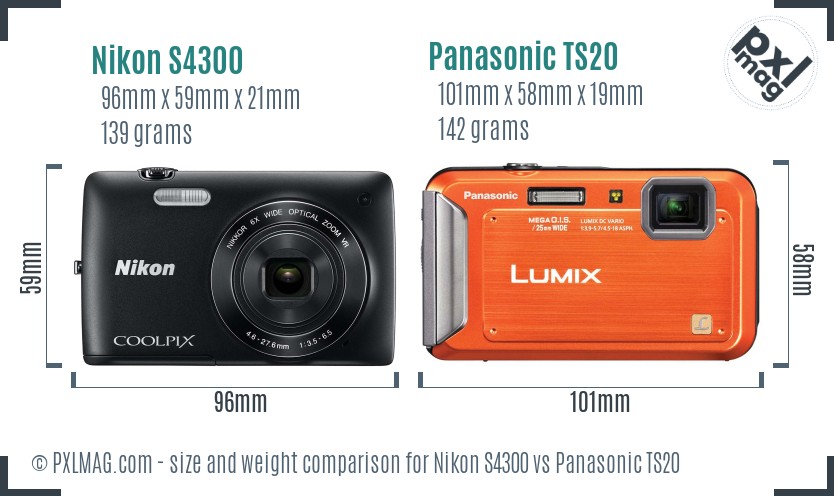 Nikon S4300 vs Panasonic TS20 size comparison Nikon S4300 vs Panasonic TS20 size comparison