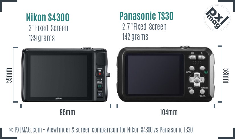 Nikon S4300 vs Panasonic TS30 Screen and Viewfinder comparison