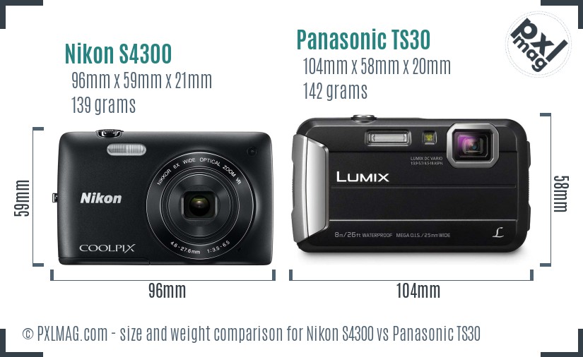 Nikon S4300 vs Panasonic TS30 size comparison