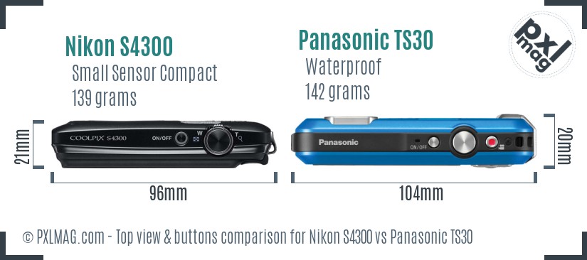 Nikon S4300 vs Panasonic TS30 top view buttons comparison