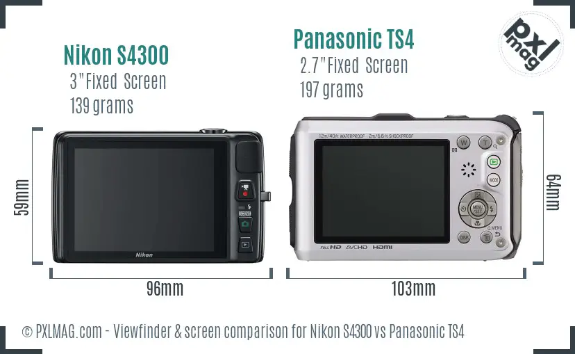 Nikon S4300 vs Panasonic TS4 Screen and Viewfinder comparison