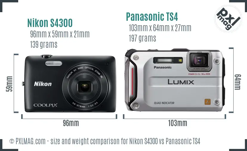 Nikon S4300 vs Panasonic TS4 size comparison
