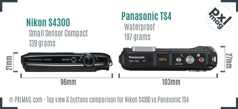 Nikon S4300 vs Panasonic TS4 top view buttons comparison