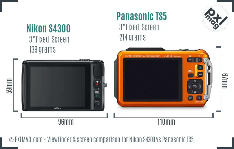 Nikon S4300 vs Panasonic TS5 Screen and Viewfinder comparison