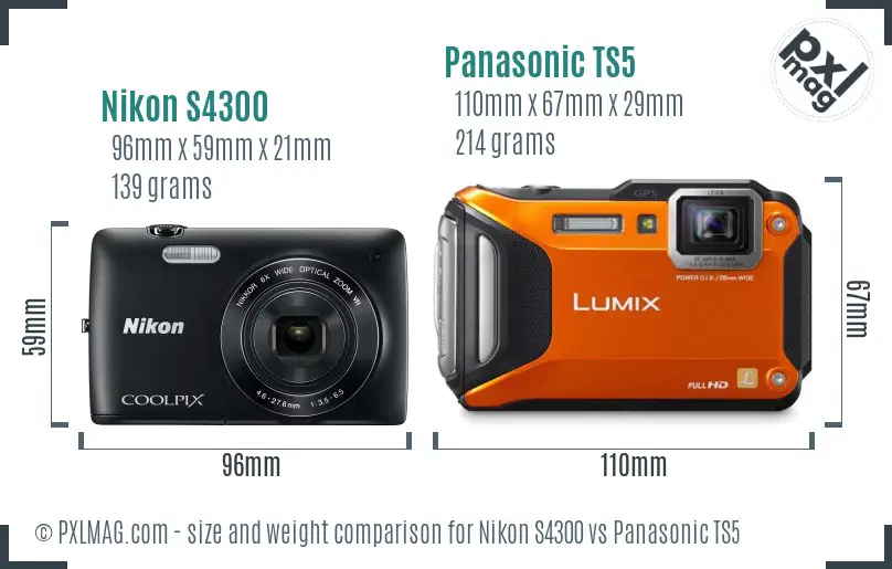 Nikon S4300 vs Panasonic TS5 size comparison