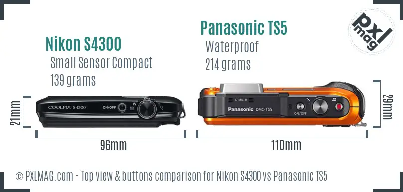 Nikon S4300 vs Panasonic TS5 top view buttons comparison