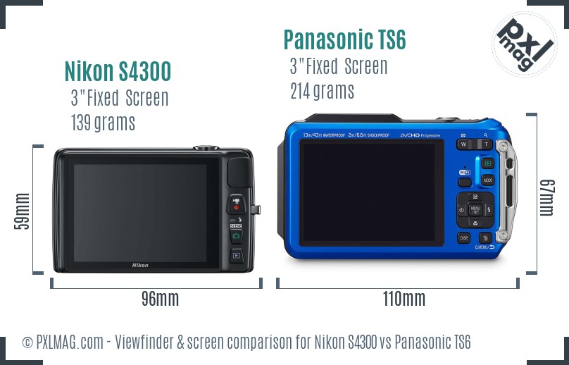 Nikon S4300 vs Panasonic TS6 Screen and Viewfinder comparison