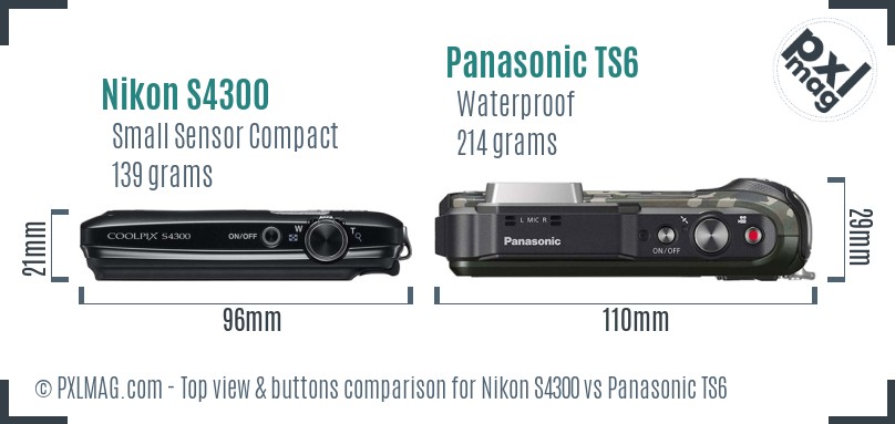 Nikon S4300 vs Panasonic TS6 top view buttons comparison