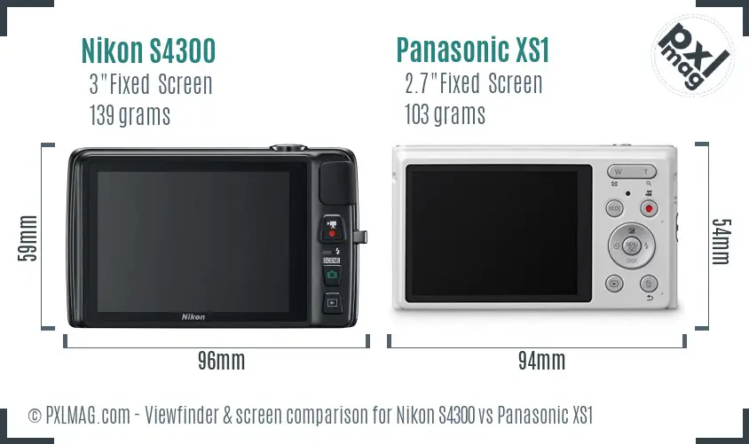 Nikon S4300 vs Panasonic XS1 Screen and Viewfinder comparison