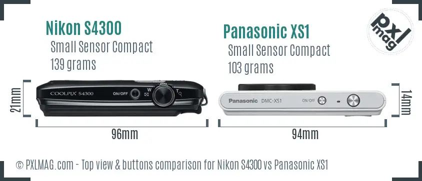 Nikon S4300 vs Panasonic XS1 top view buttons comparison