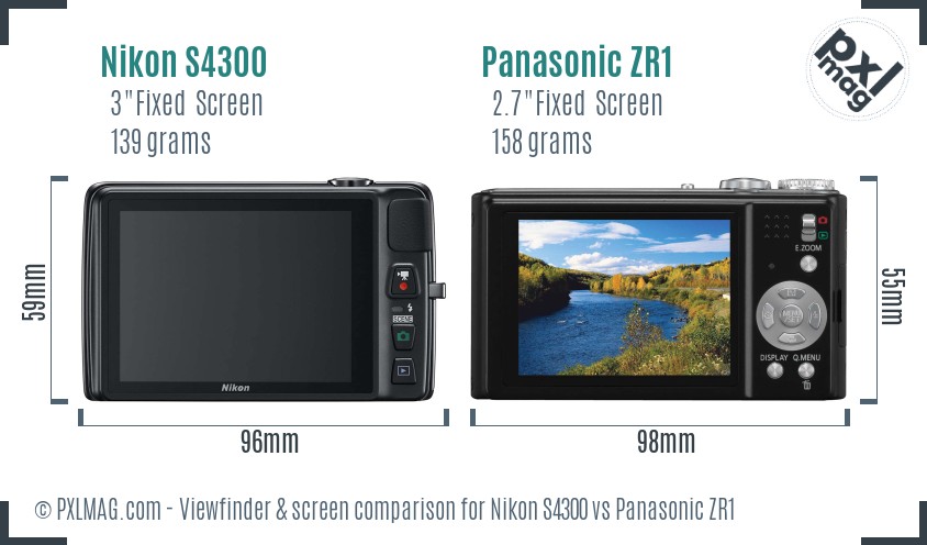 Nikon S4300 vs Panasonic ZR1 Screen and Viewfinder comparison