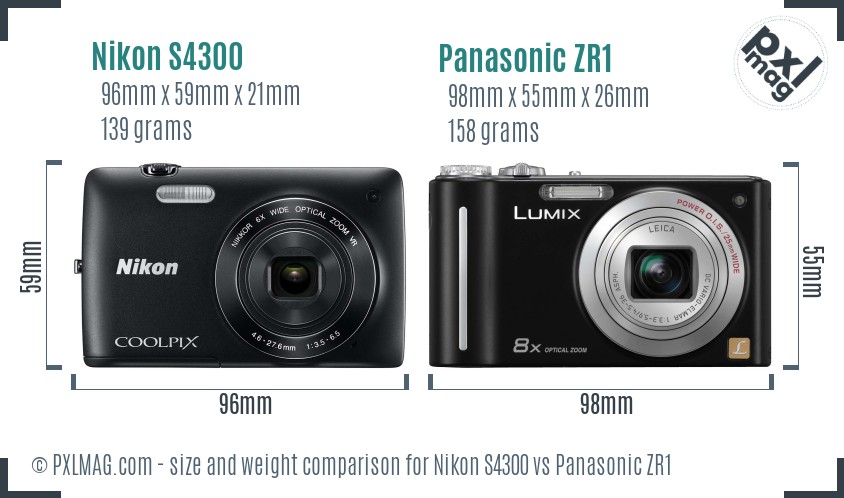 Nikon S4300 vs Panasonic ZR1 size comparison