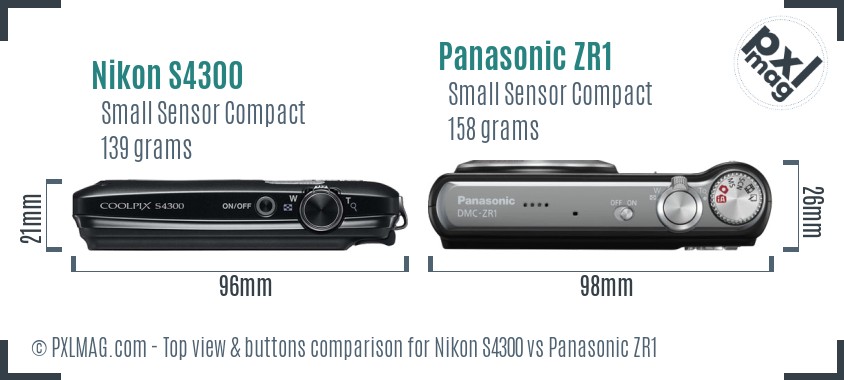 Nikon S4300 vs Panasonic ZR1 top view buttons comparison