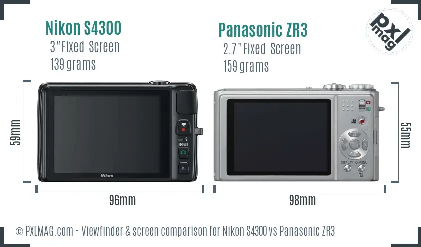 Nikon S4300 vs Panasonic ZR3 Screen and Viewfinder comparison