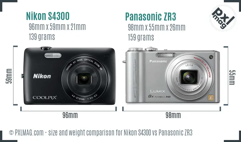 Nikon S4300 vs Panasonic ZR3 size comparison