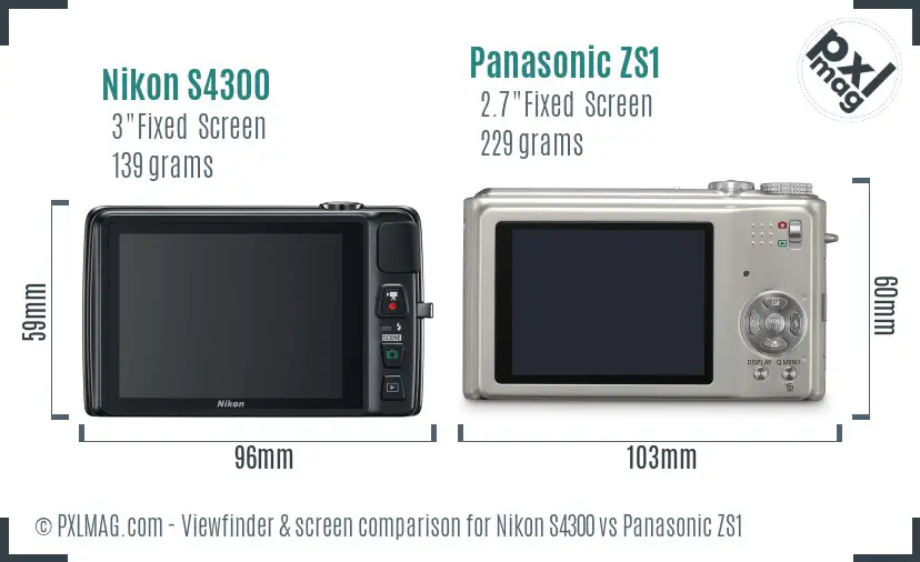 Nikon S4300 vs Panasonic ZS1 Screen and Viewfinder comparison