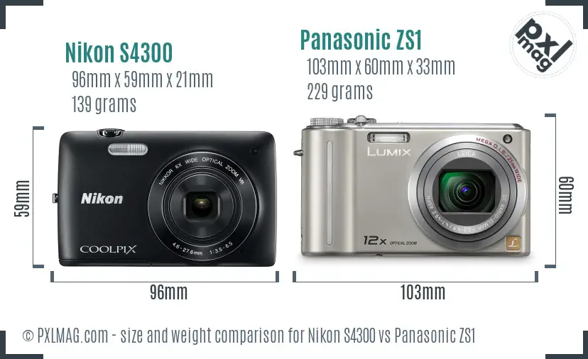 Nikon S4300 vs Panasonic ZS1 size comparison