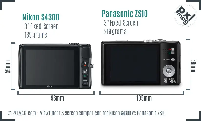 Nikon S4300 vs Panasonic ZS10 Screen and Viewfinder comparison