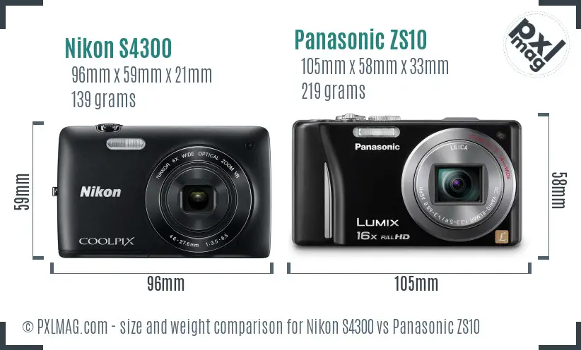 Nikon S4300 vs Panasonic ZS10 size comparison