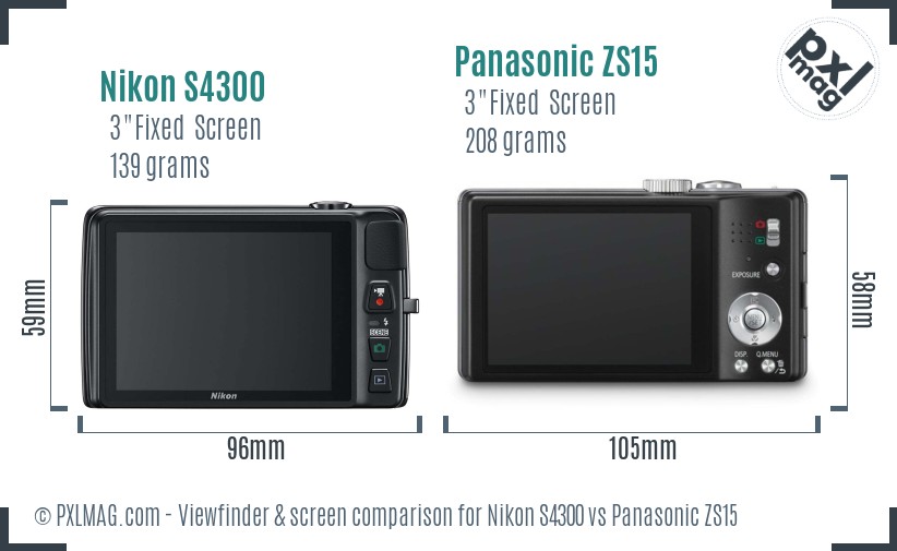 Nikon S4300 vs Panasonic ZS15 Screen and Viewfinder comparison