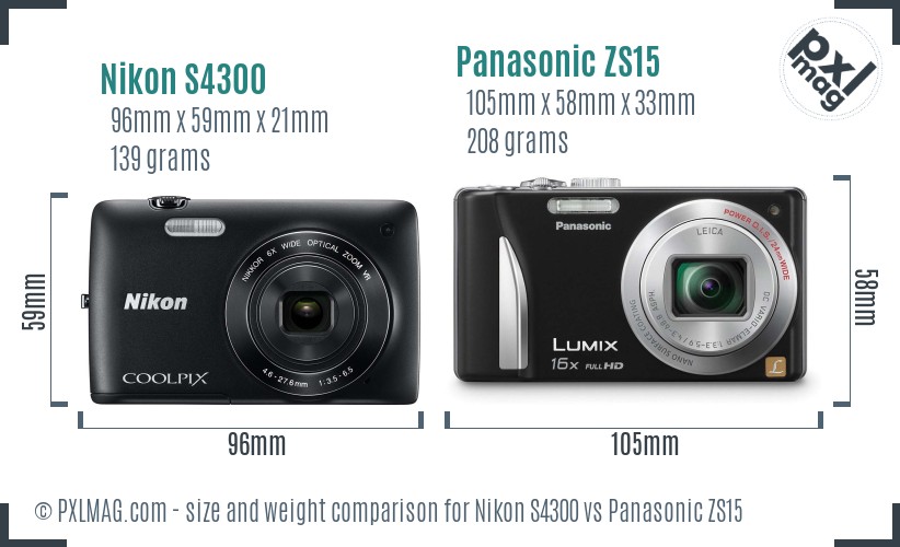 Nikon S4300 vs Panasonic ZS15 size comparison