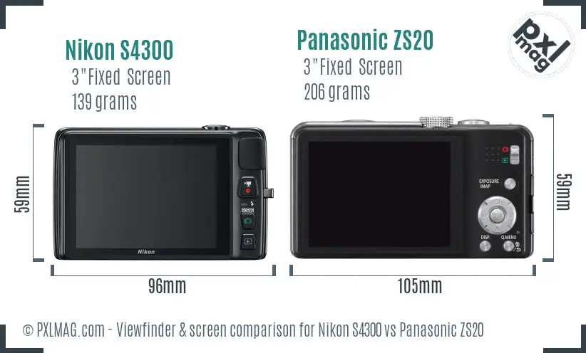 Nikon S4300 vs Panasonic ZS20 Screen and Viewfinder comparison Nikon S4300 vs Panasonic ZS20 Screen and Viewfinder comparison