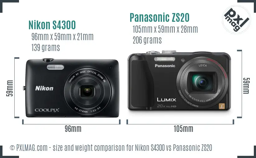 Nikon S4300 vs Panasonic ZS20 size comparison Nikon S4300 vs Panasonic ZS20 size comparison