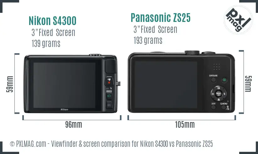 Nikon S4300 vs Panasonic ZS25 Screen and Viewfinder comparison Nikon S4300 vs Panasonic ZS25 Screen and Viewfinder comparison