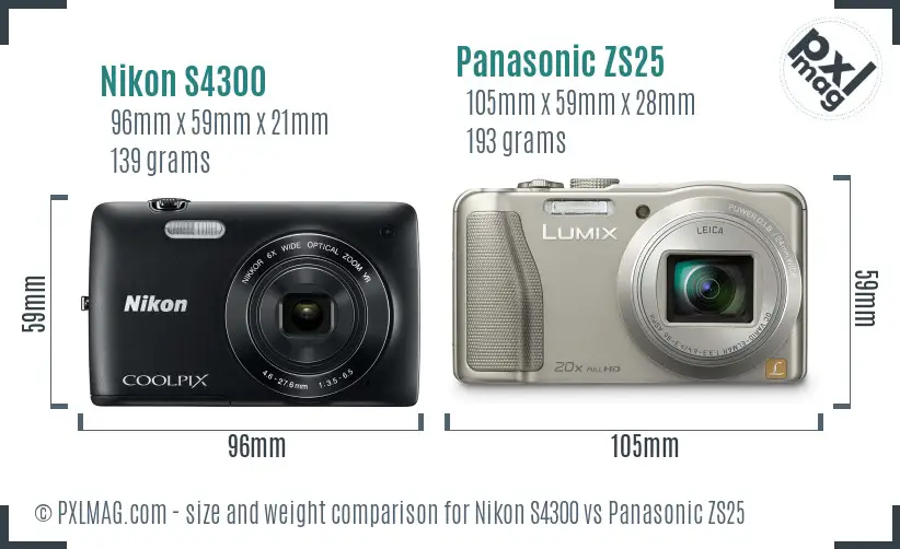 Nikon S4300 vs Panasonic ZS25 size comparison Nikon S4300 vs Panasonic ZS25 size comparison