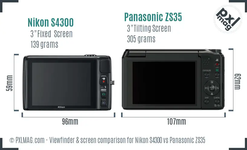 Nikon S4300 vs Panasonic ZS35 Screen and Viewfinder comparison