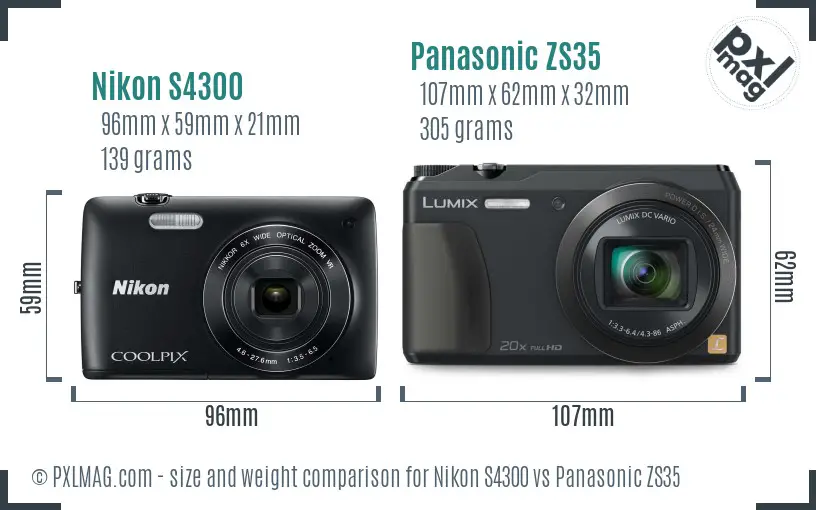 Nikon S4300 vs Panasonic ZS35 size comparison