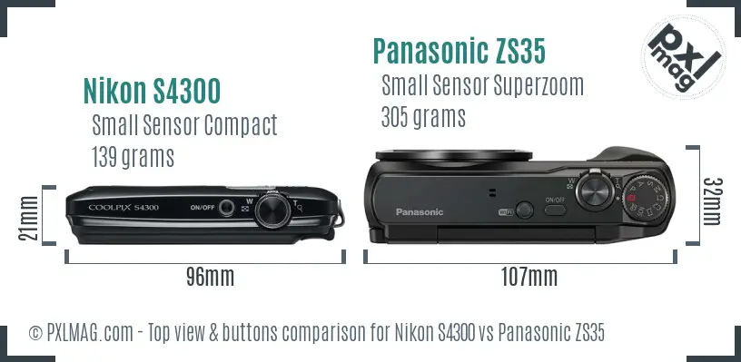 Nikon S4300 vs Panasonic ZS35 top view buttons comparison