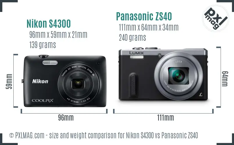 Nikon S4300 vs Panasonic ZS40 size comparison