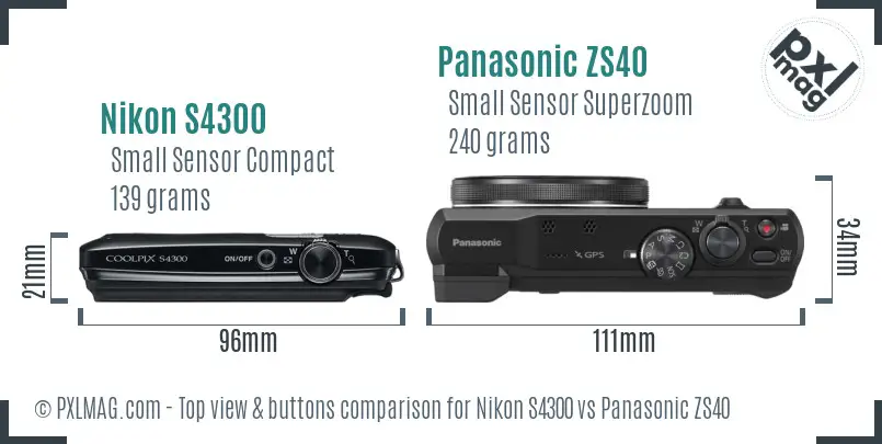 Nikon S4300 vs Panasonic ZS40 top view buttons comparison